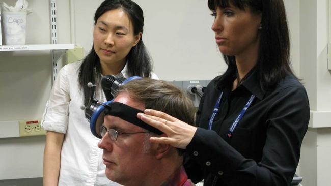 John Elder Robison trialling transcranial magnetic stimulation to treat his autism.
