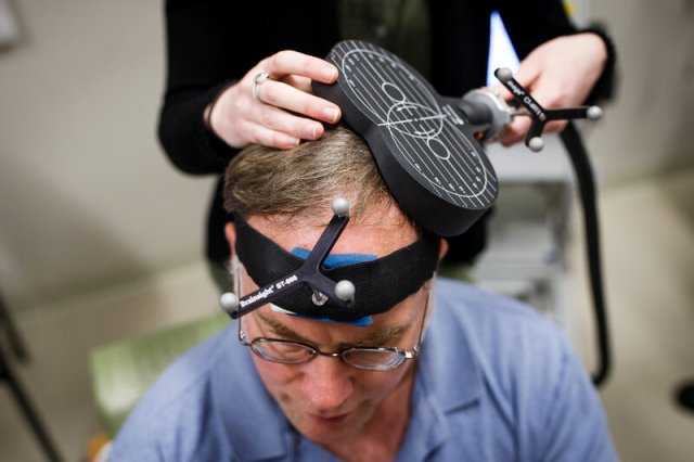 Author and autism activist John Elder Robison took part in a study of TMS (transcranial magnetic stimulation) at Boston's Beth Israel Hospital in March.